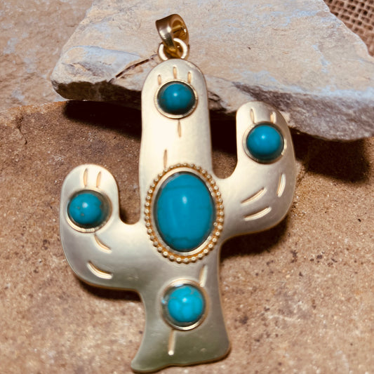 Gold and Turquois Cactus Charm