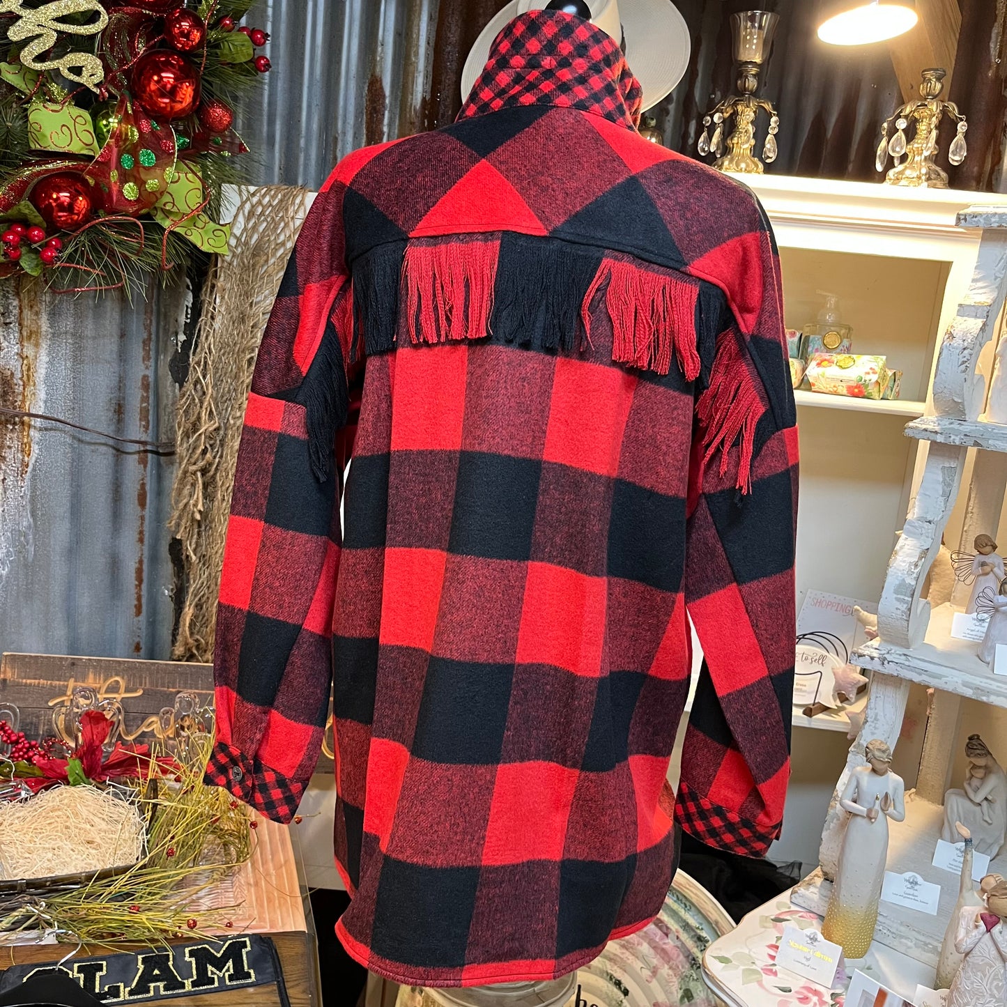 Woven Buffalo Plaid Wire Collar Long Sleeve Hi-Low Hem Button Front Tunic