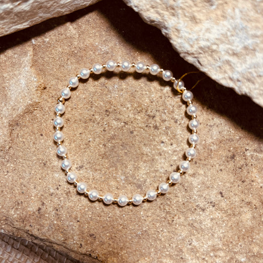 Gold and Mother of Pearl Beaded Pattern Bracelet