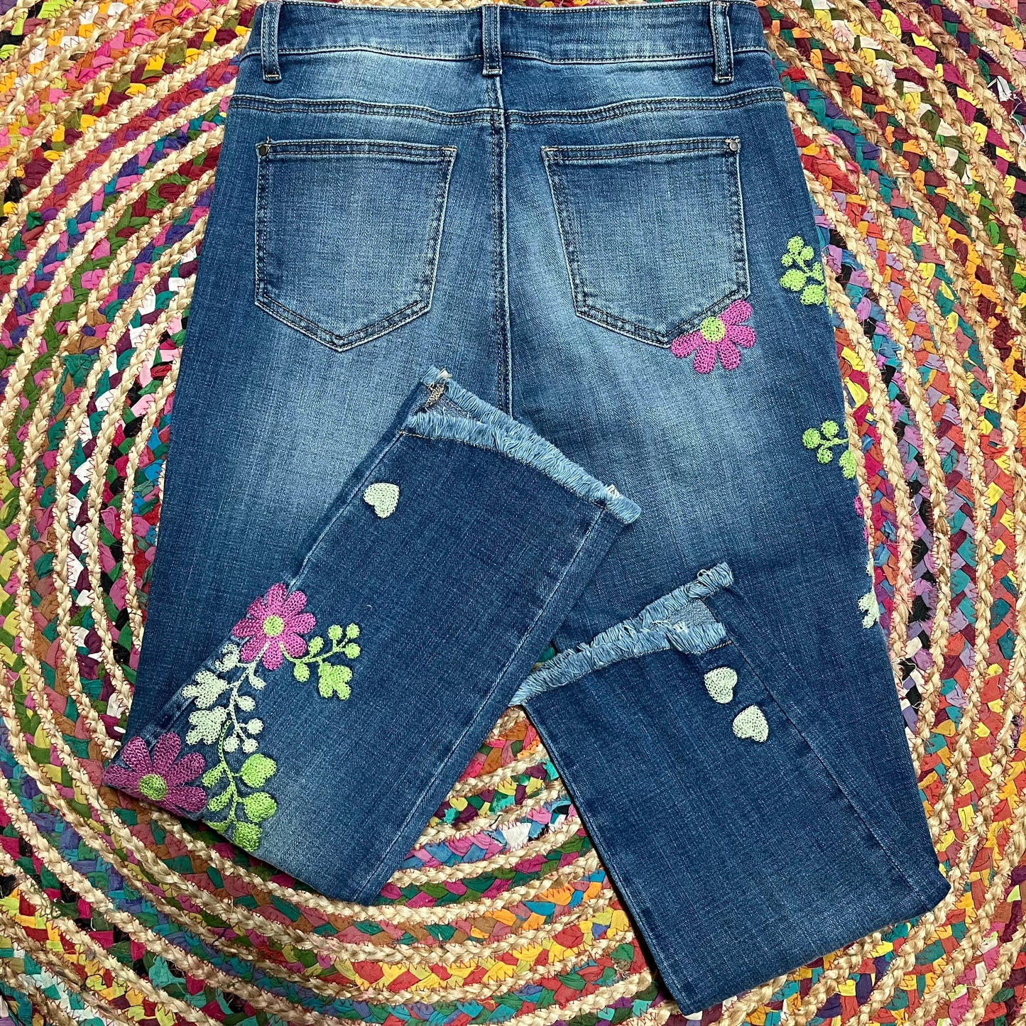 Asymmetrical Hem Crop Jean with Embroidery