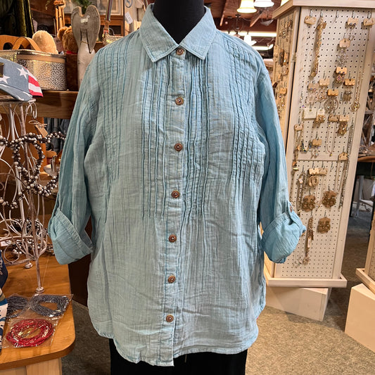 Pintucked Button Front Shirt