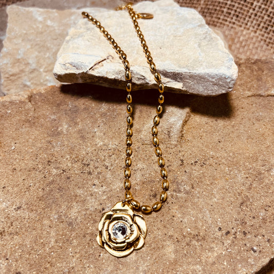 Dot Chain Swarovski Crystal Rose Necklace