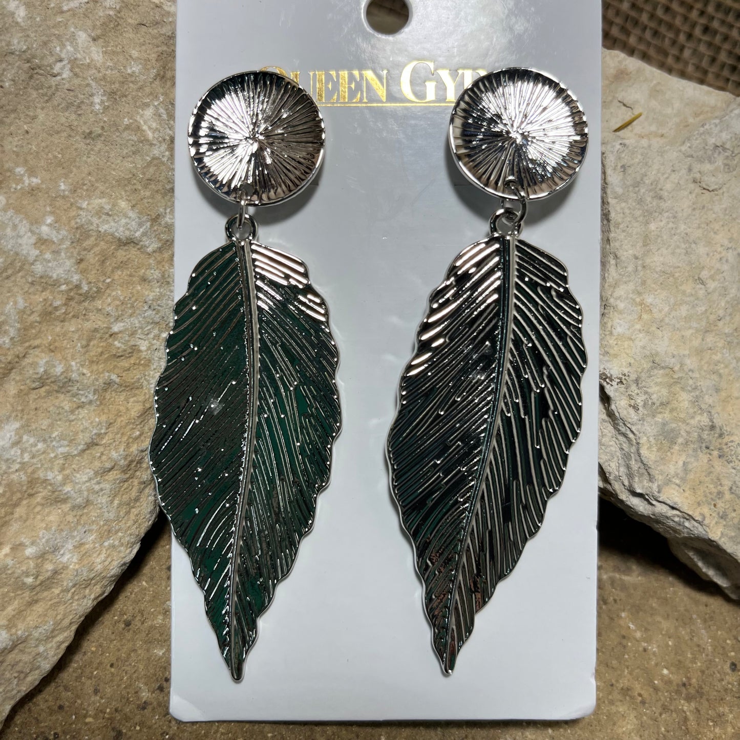 Silver Feather Drop Clip On Earrings