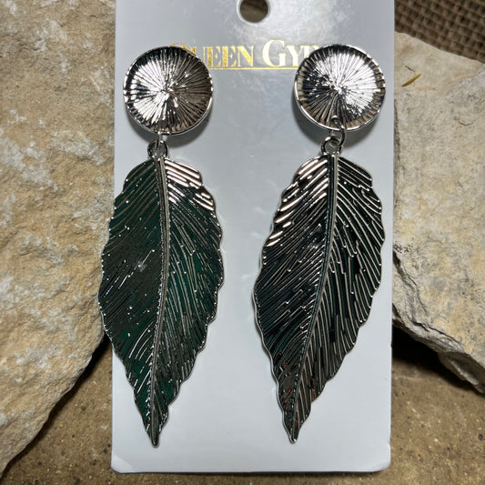 Silver Feather Drop Earrings