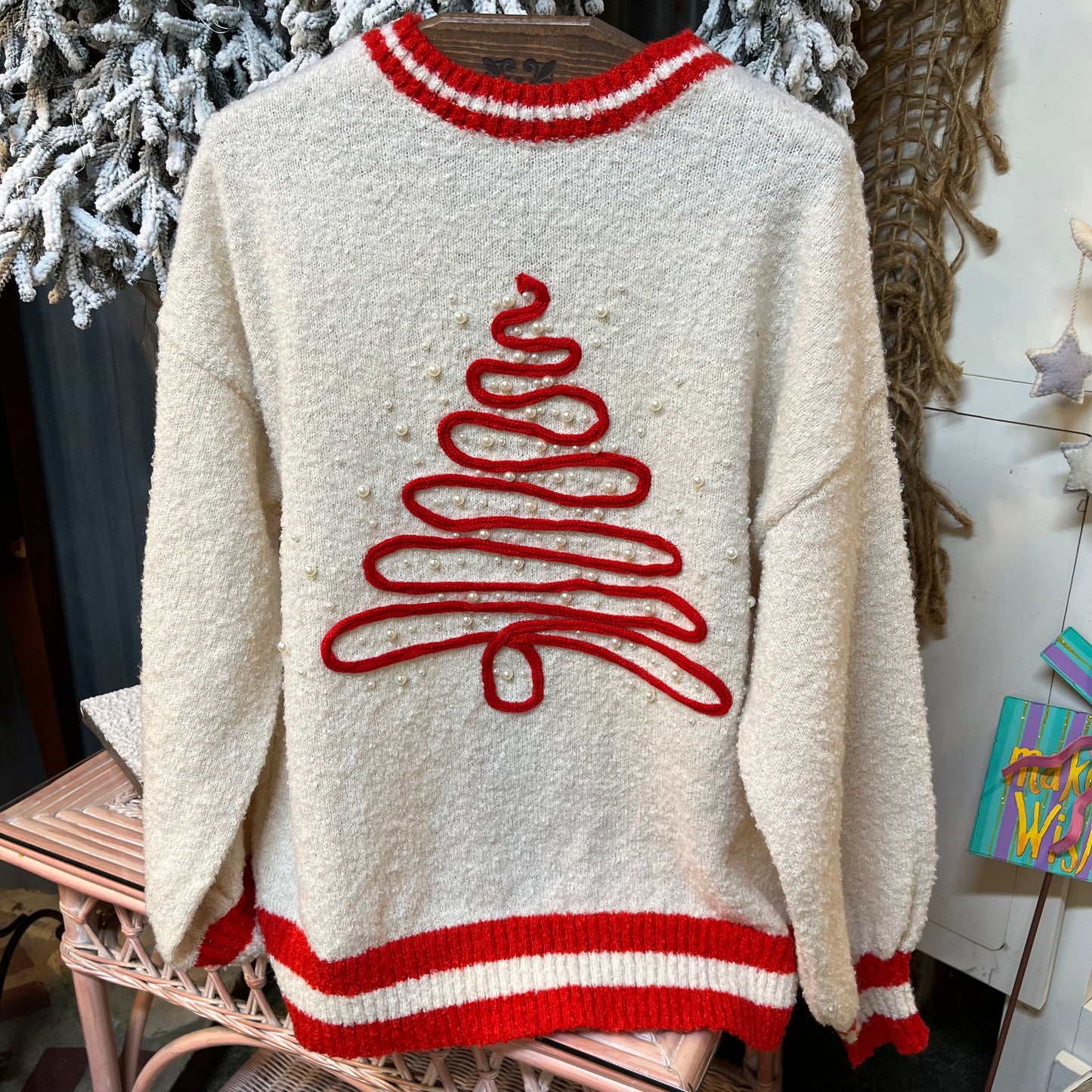 Christmas Tree with Pearl Detail Sweater