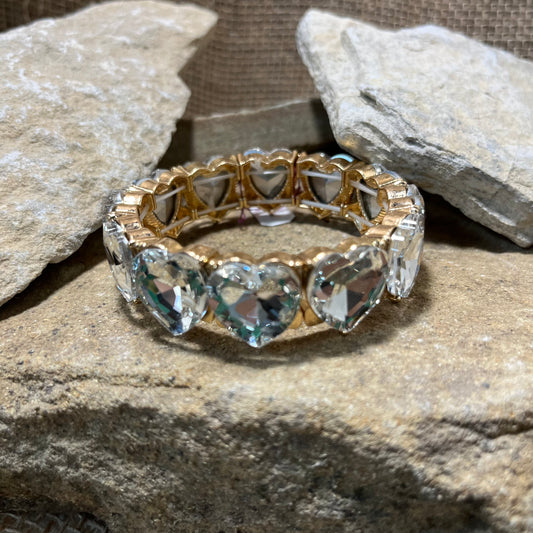 Clear Crystal Heart Gold Jewel Bracelet