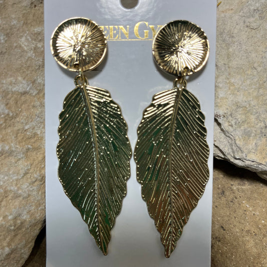 Gold Feather Drop Earrings