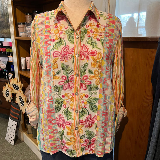 Embellished Button Front Mix Print