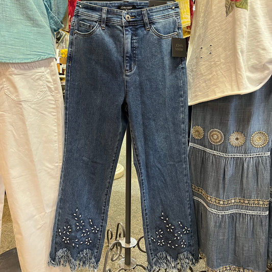 Five Pocket Pant with Fringe and Bead Hem