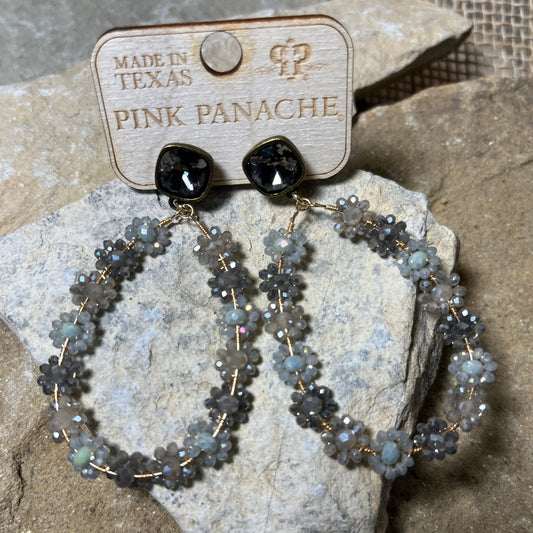 Multi Color Gray Flower Hoop Earrings