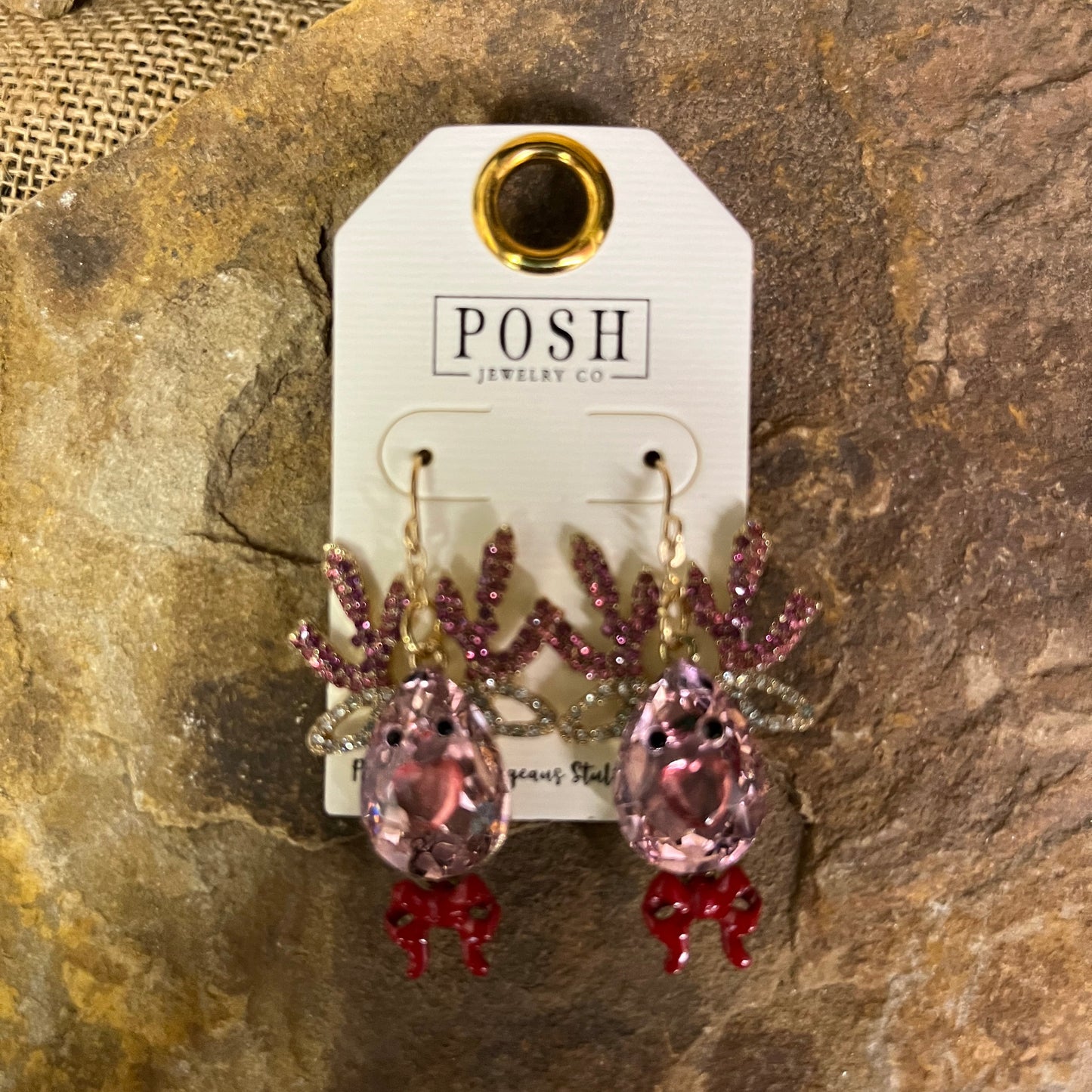 Rhinestone Reindeer Earring Pink