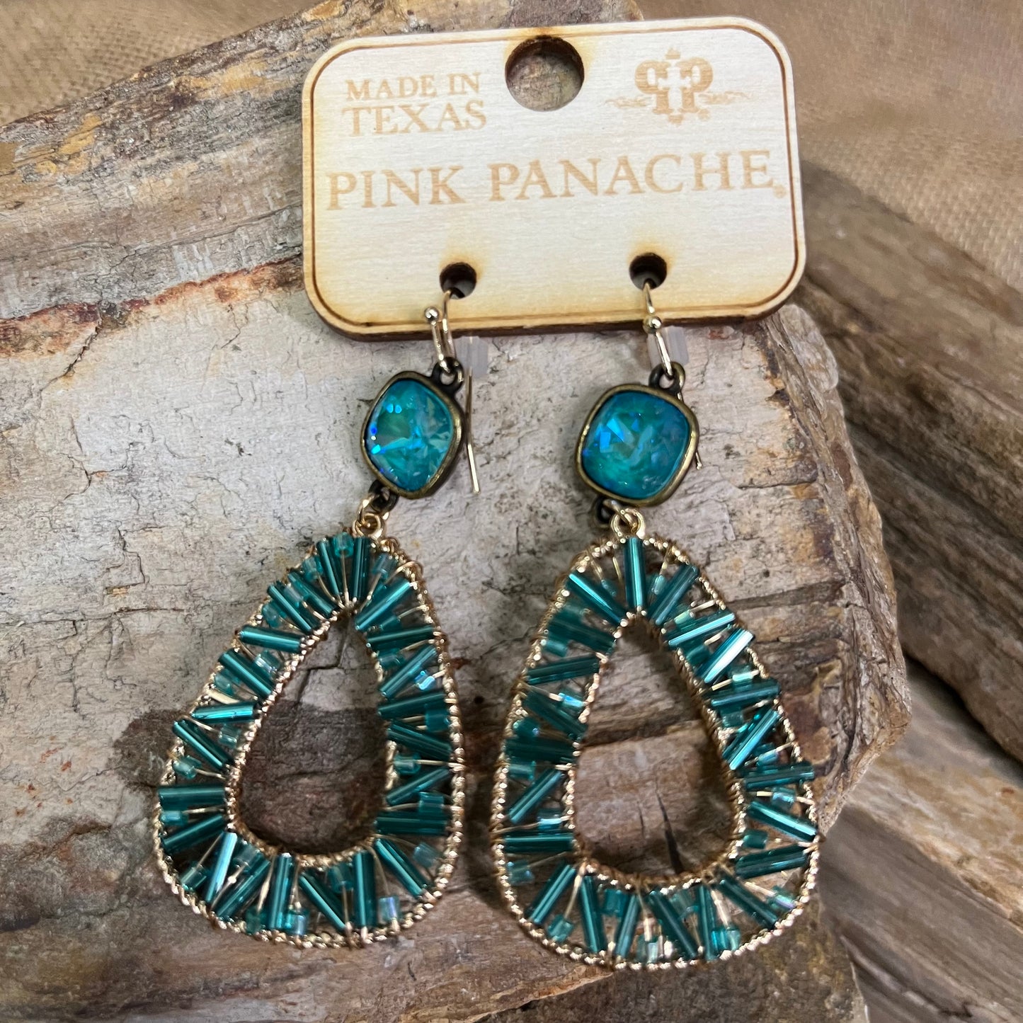 Tube Bead Wrapped Earring with Austrian Crystal Green