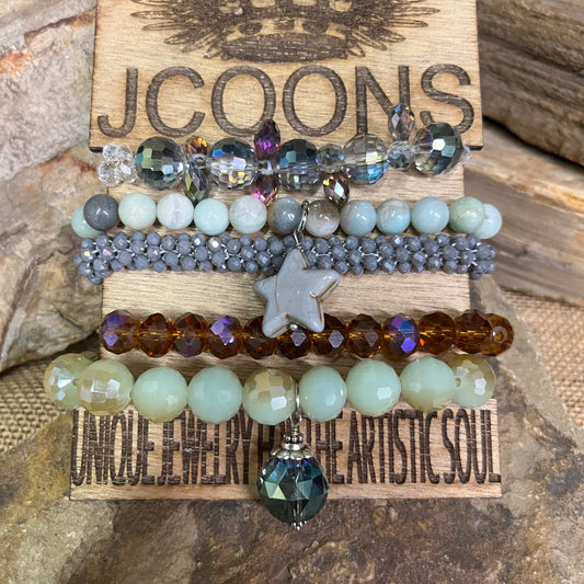 Multi Stack Gray and Amber Bracelet