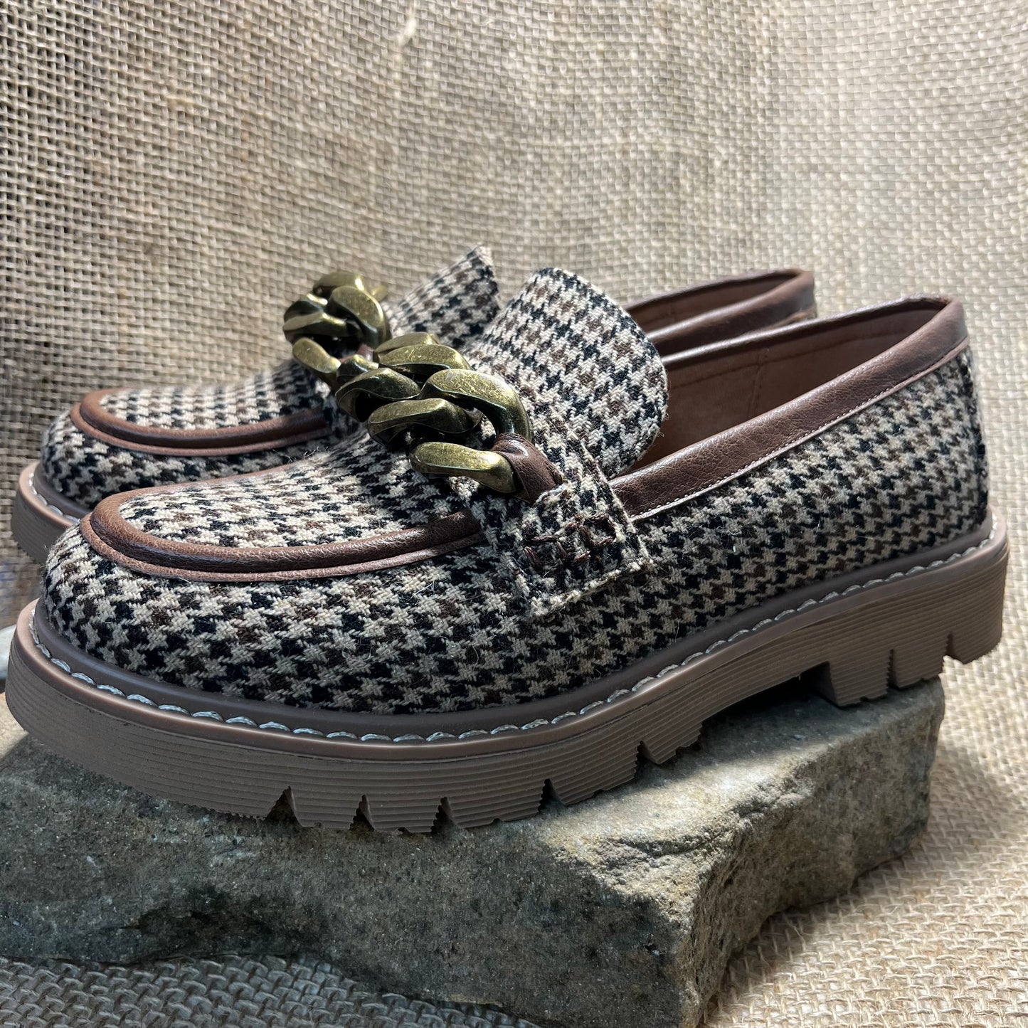Corkys Not Literally Black Tan Houndstooth
