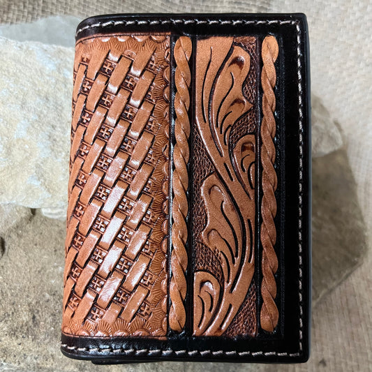 Ranger Belt Company Basket Weave Floral with Side Braid Trifold Wallet