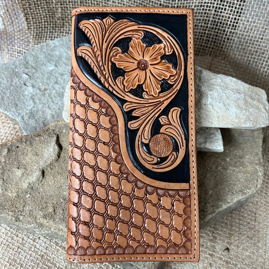 Ranger Belt Company Floral Tooling Tan and Black Bifold Wallet
