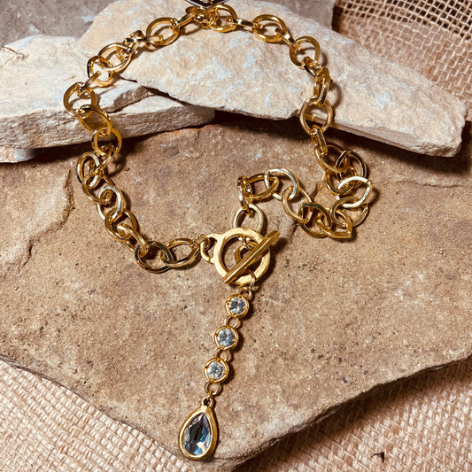 Gold Chain Necklace with Swarovski Crystal Drop