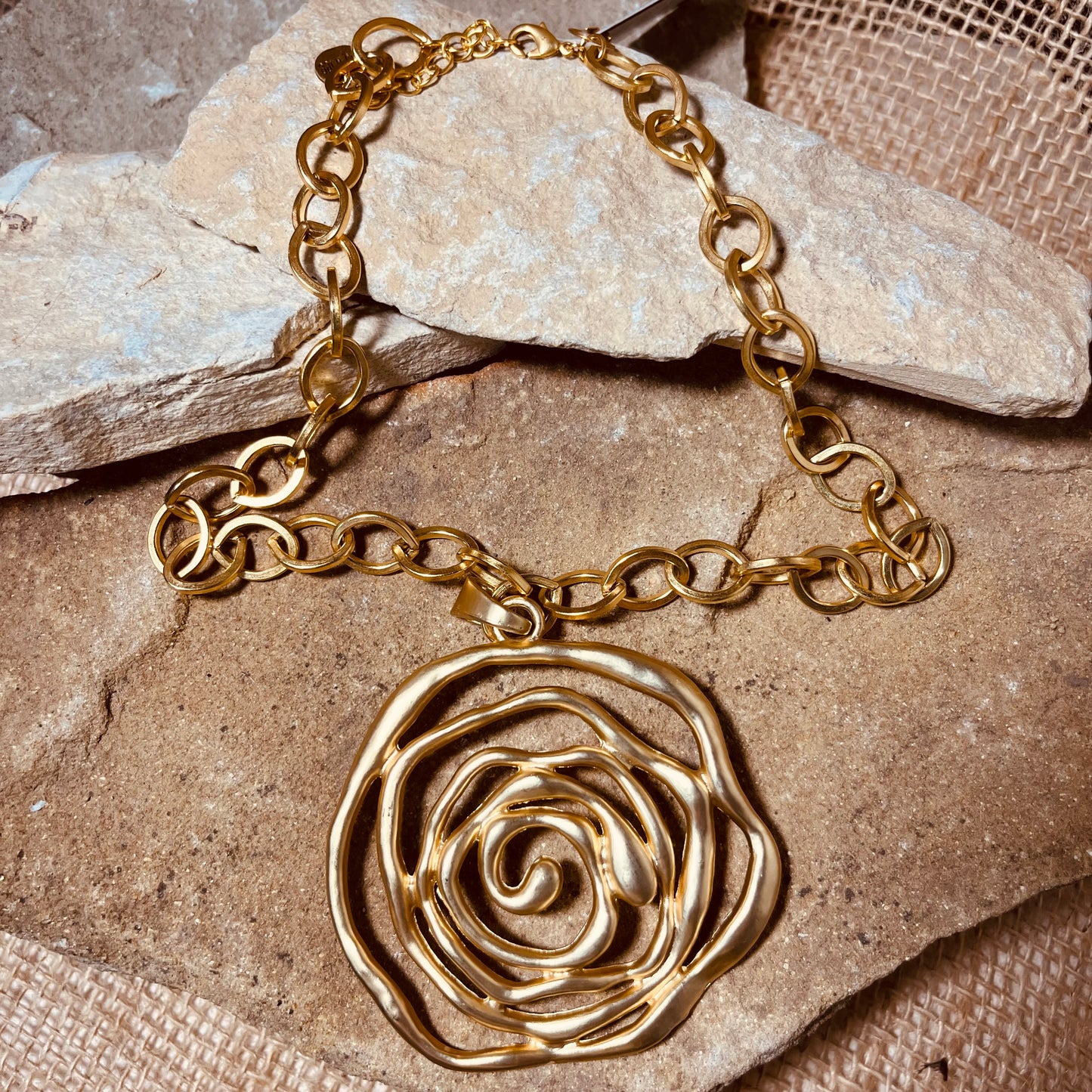 Matte Gold Chain with Flower Pendant Necklace