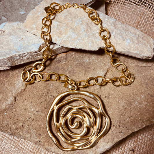 Matte Gold Chain with Flower Pendant Necklace