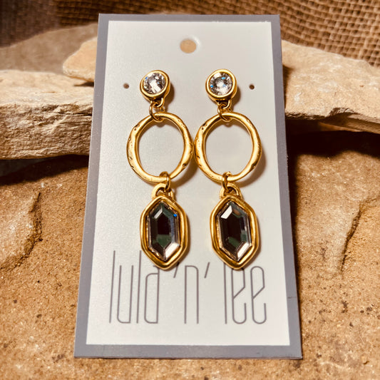 Antique Gold and Swarovski Crystal Dangle Earrings