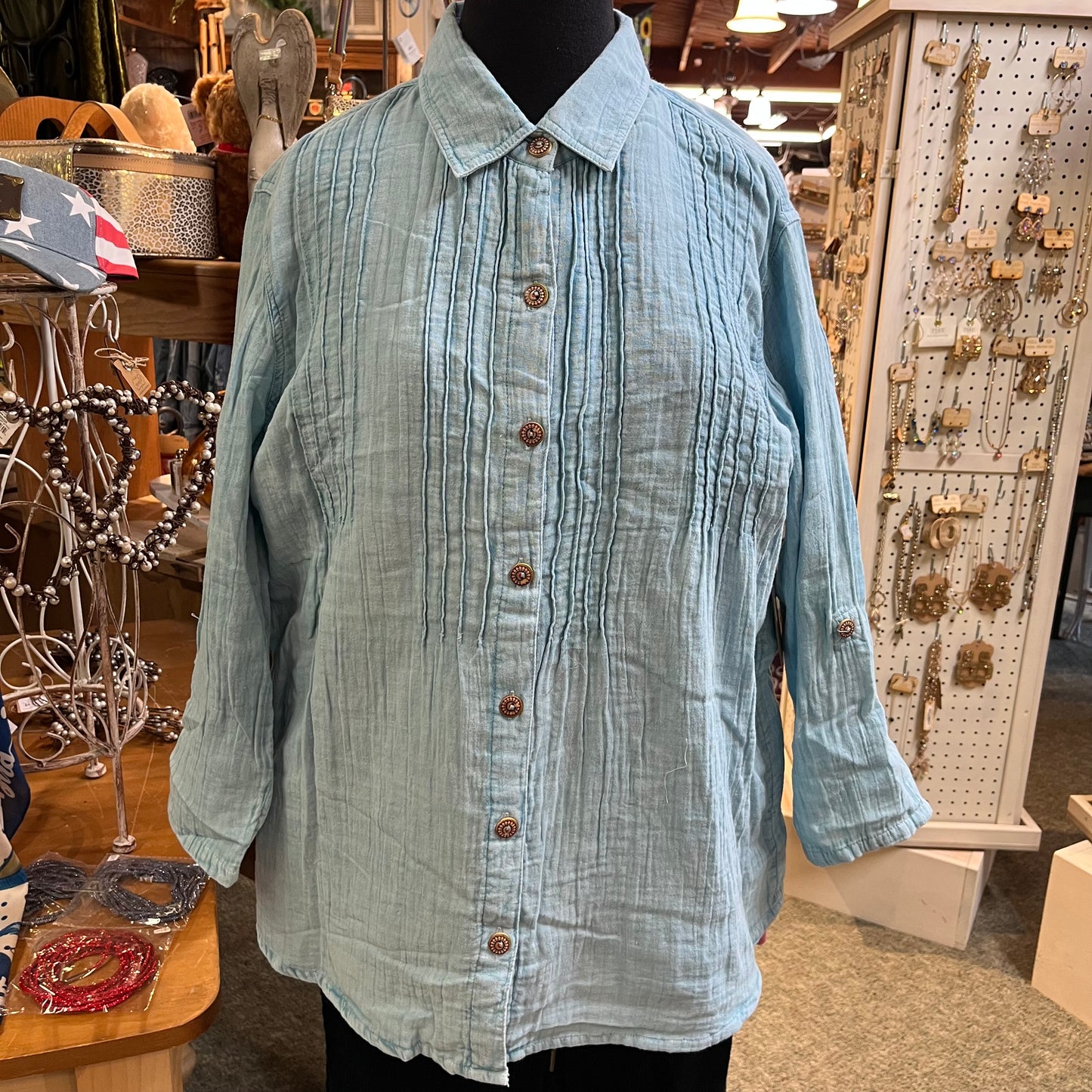 Pintucked Button Front Shirt