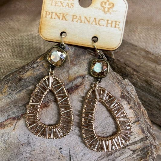 Tube Bead Wrapped Earring with Austrian Crystal Gold