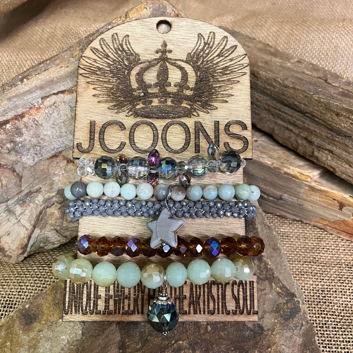 Multi Stack Gray and Amber Bracelet