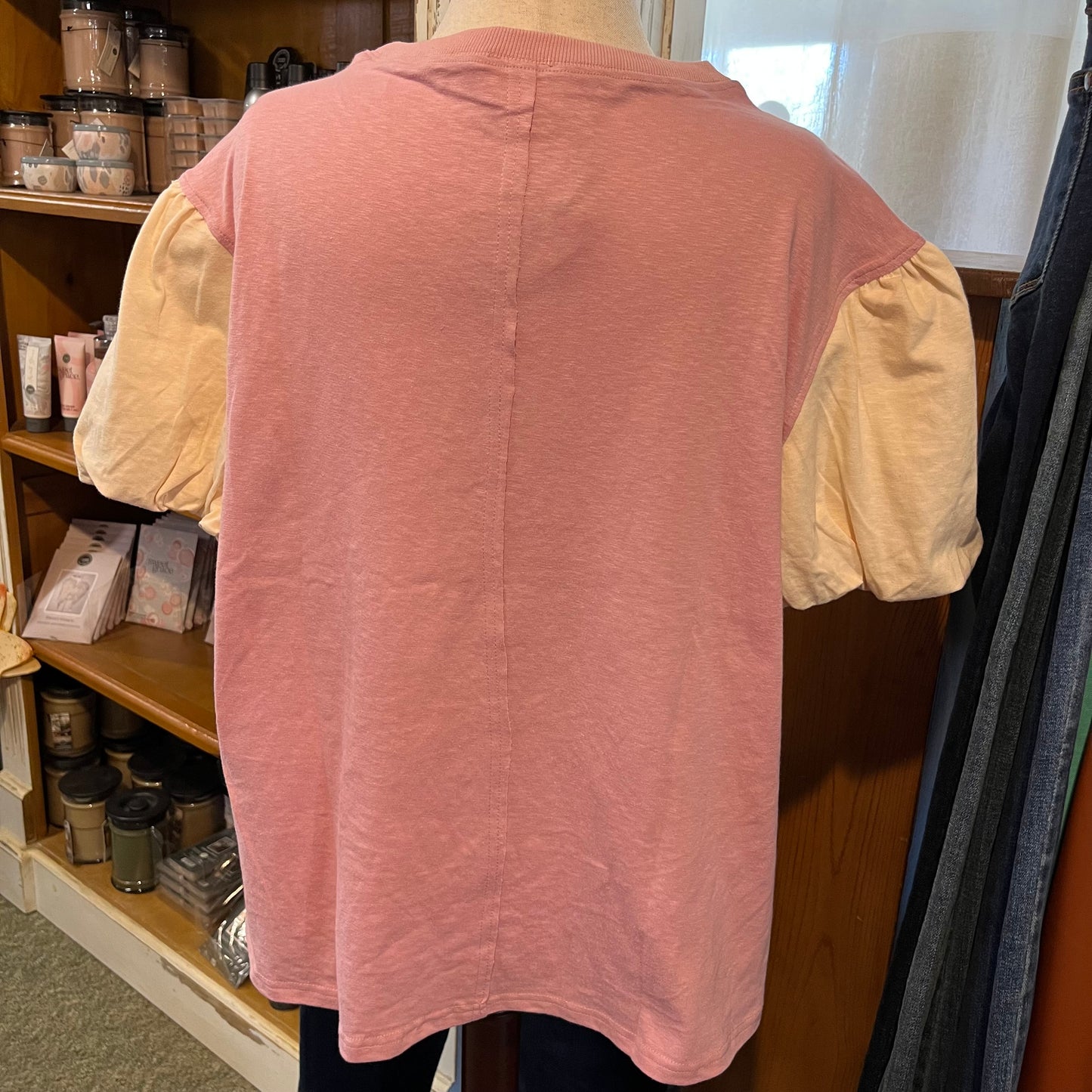 Dusty Rose Bubble Sleeve Embroidery Floral