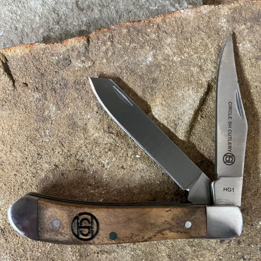 Circle SH Cutlery Branded Wood Handle Trapper Knife
