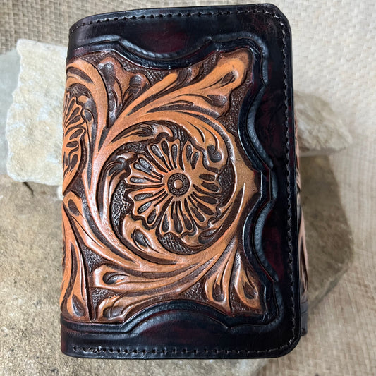 Ranger Belt Company Dark Brown, Tan Floral Trifold Wallet