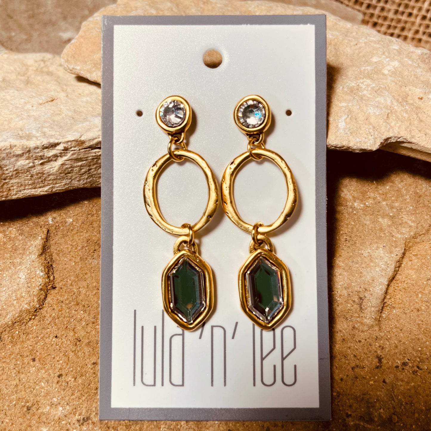 Antique Gold and Swarovski Crystal Dangle Earrings