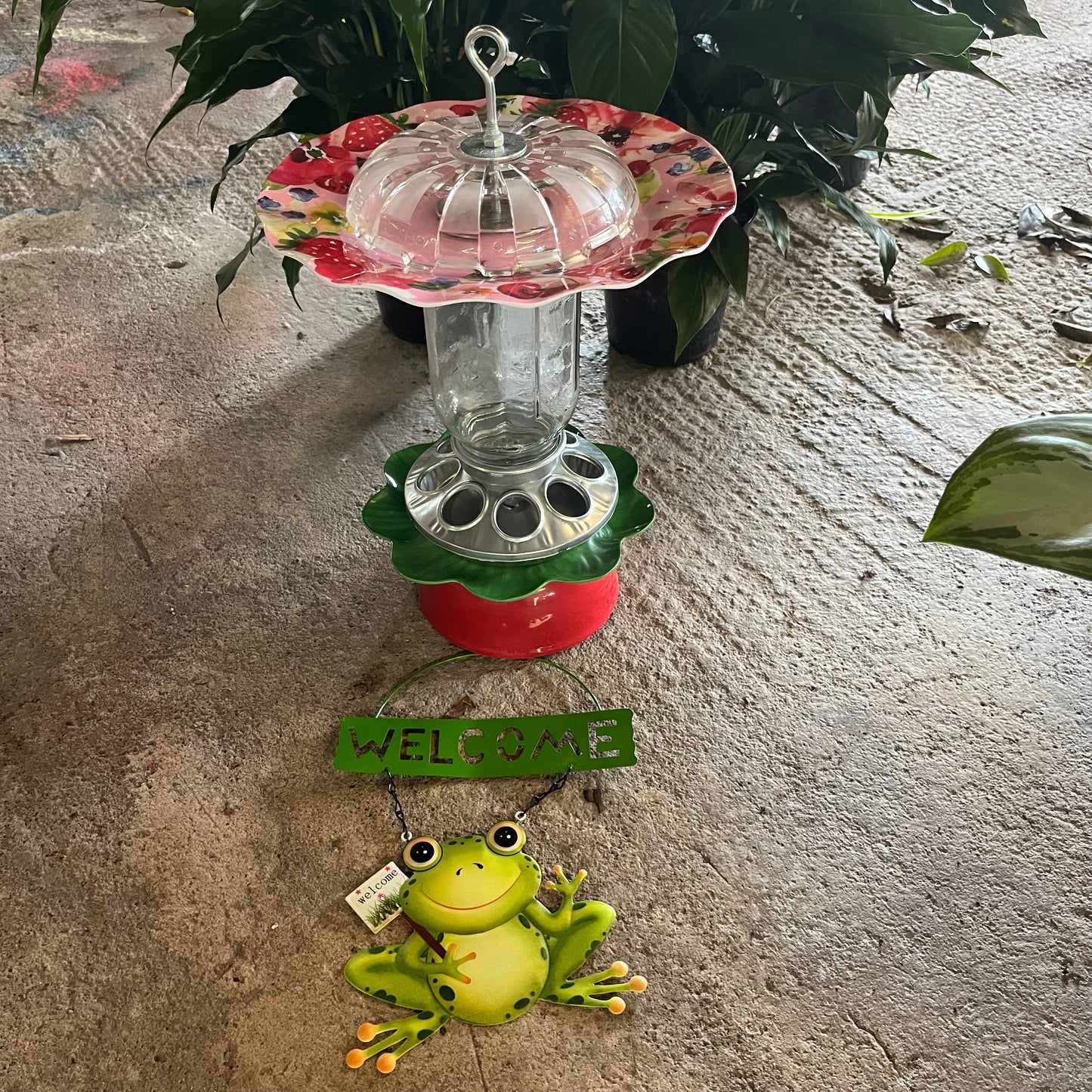 Hanging Bird Feeder Welcome Frog
