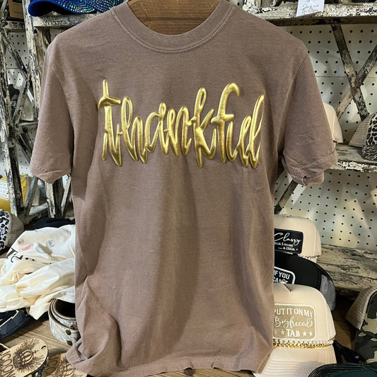 Thankful Metallic Puff Graphic Tee