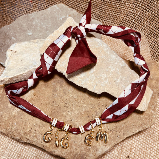 Gig Em' Bubble Letter Scarf Necklace