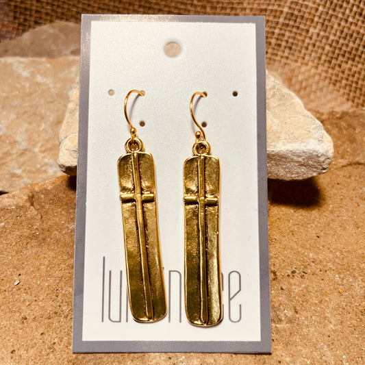 Antique Gold Cross Bar Earrings