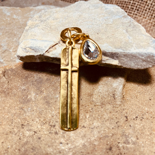 Cross and Tear Drop Crystal Charm