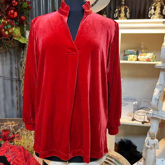 Ruffle Collar Velvet 3/4 Sleeve Pullover