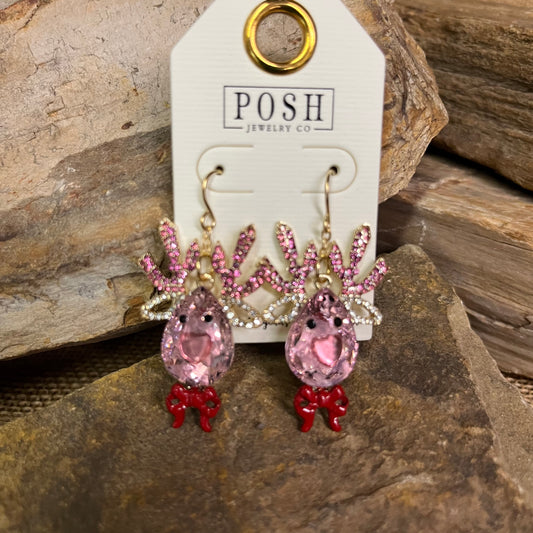 Rhinestone reindeer earring Pink