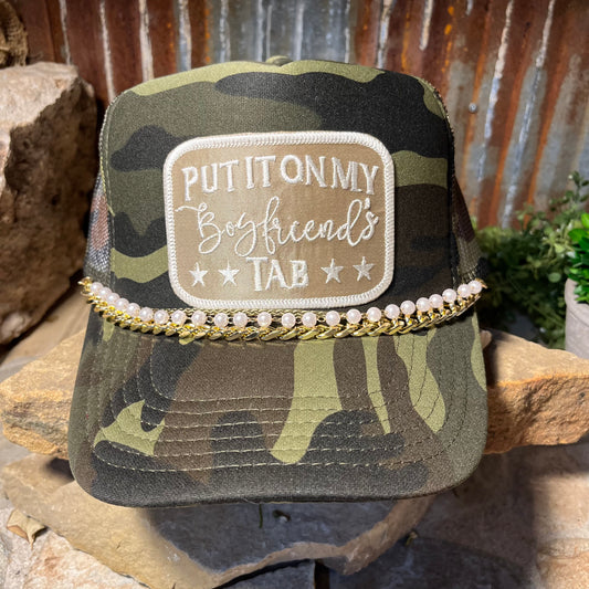 Put it On My Boyfriend's Tab Embroidered Patch Trucker Cap