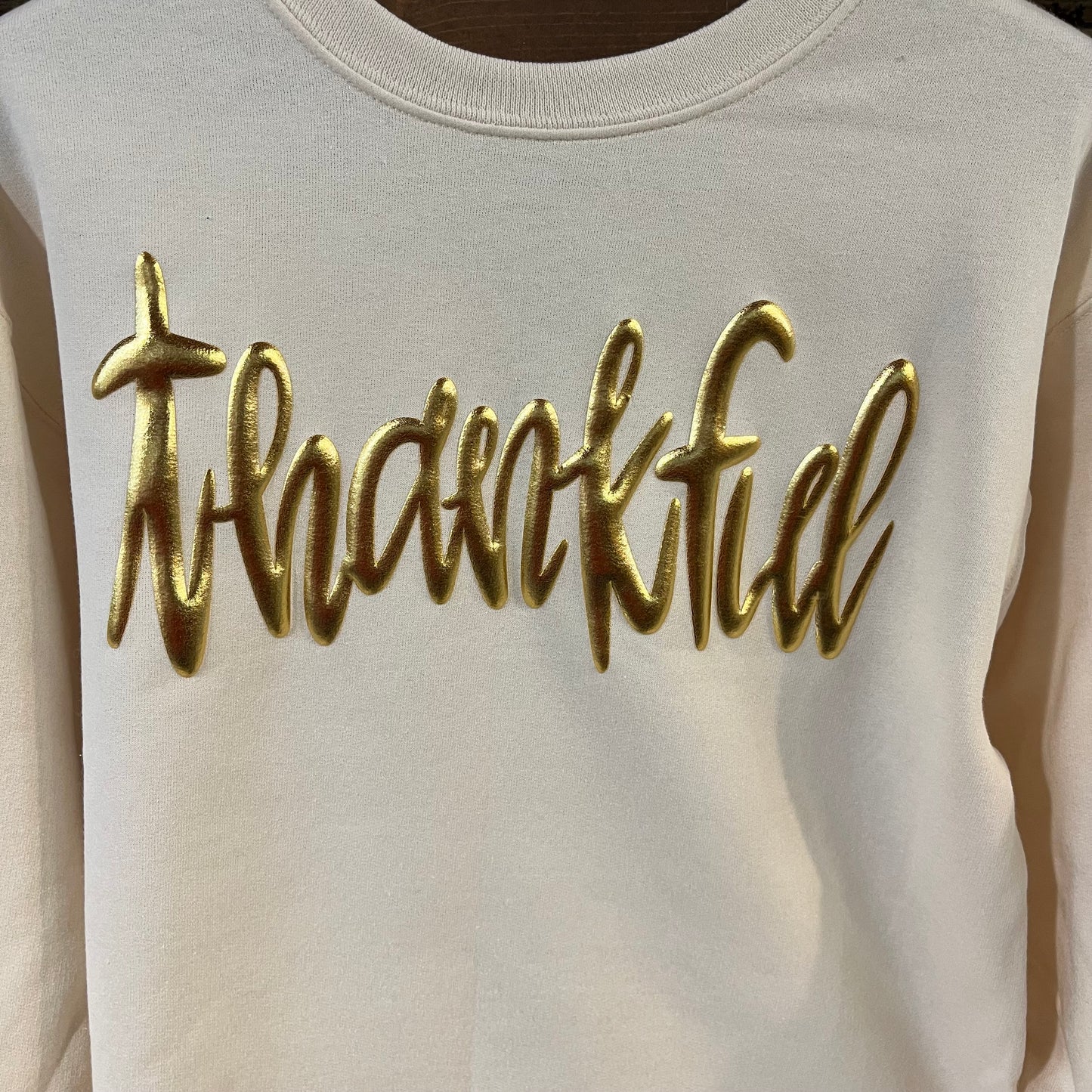 Thankful Metallic Puff Sweatshirt