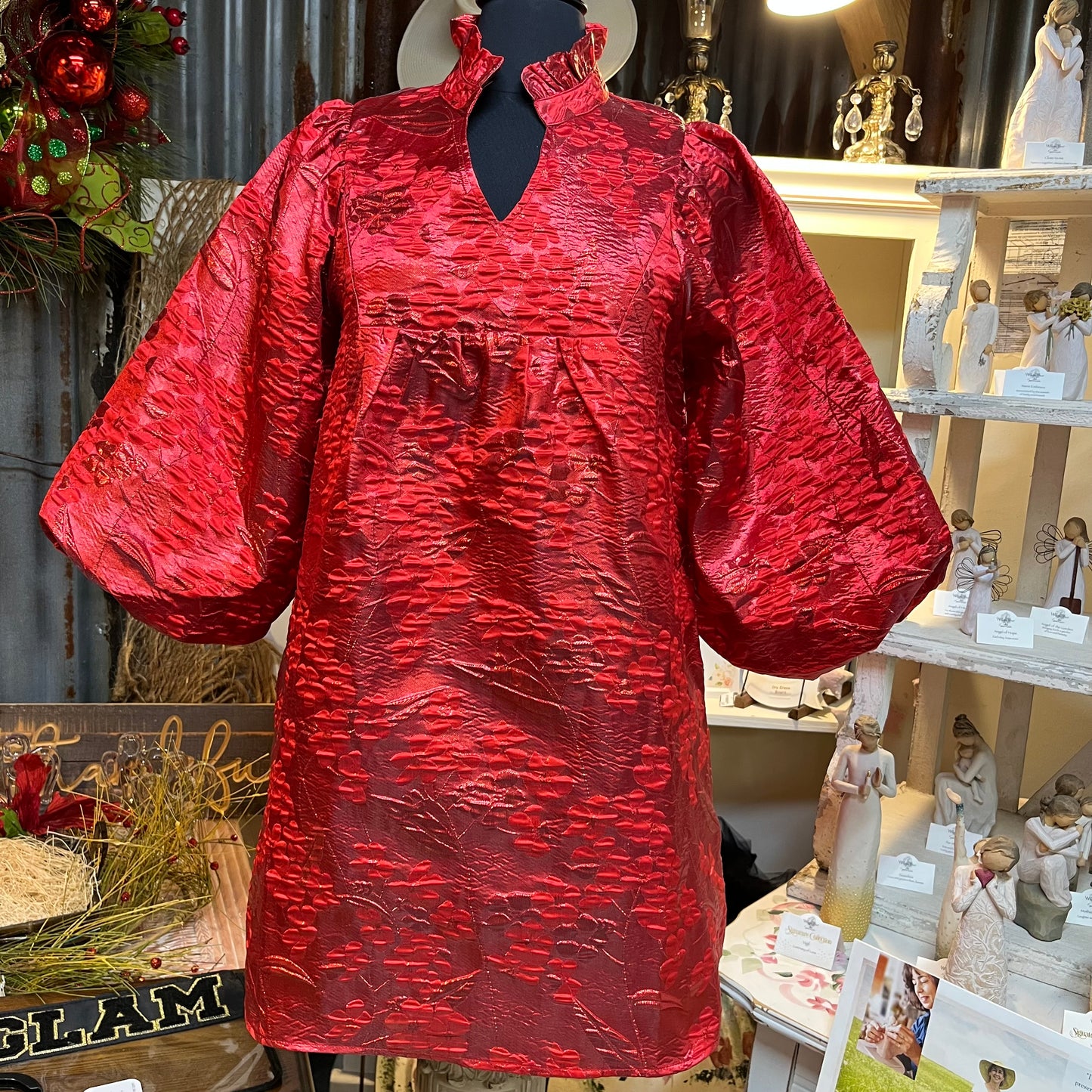 Jacquard Dress With Ruffled Neckline