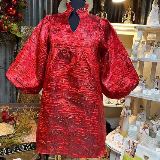 Jacquard Dress With Ruffled Neckline