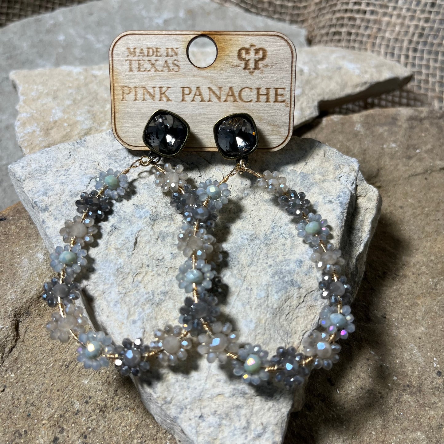 Multi Color Gray Flower Hoop Earrings