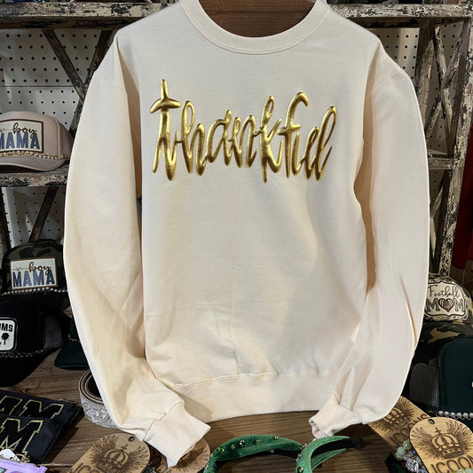 Thankful Metallic Puff Sweatshirt