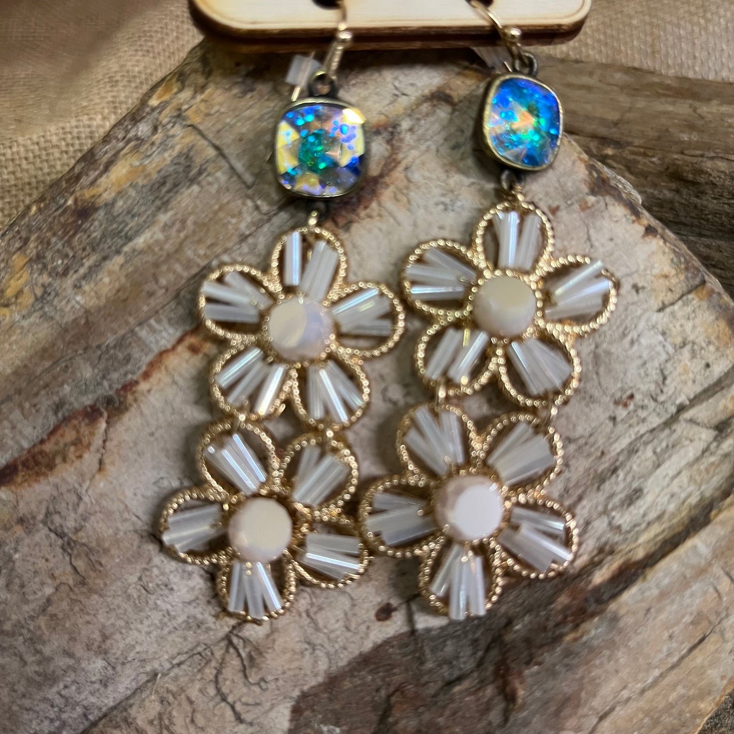 Tube Bead Wrapped Earring with Austrian Crystal Opulent White