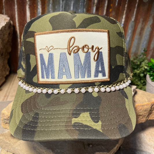 BOY MAMA Embroidered Patch Trucker Camo Cap
