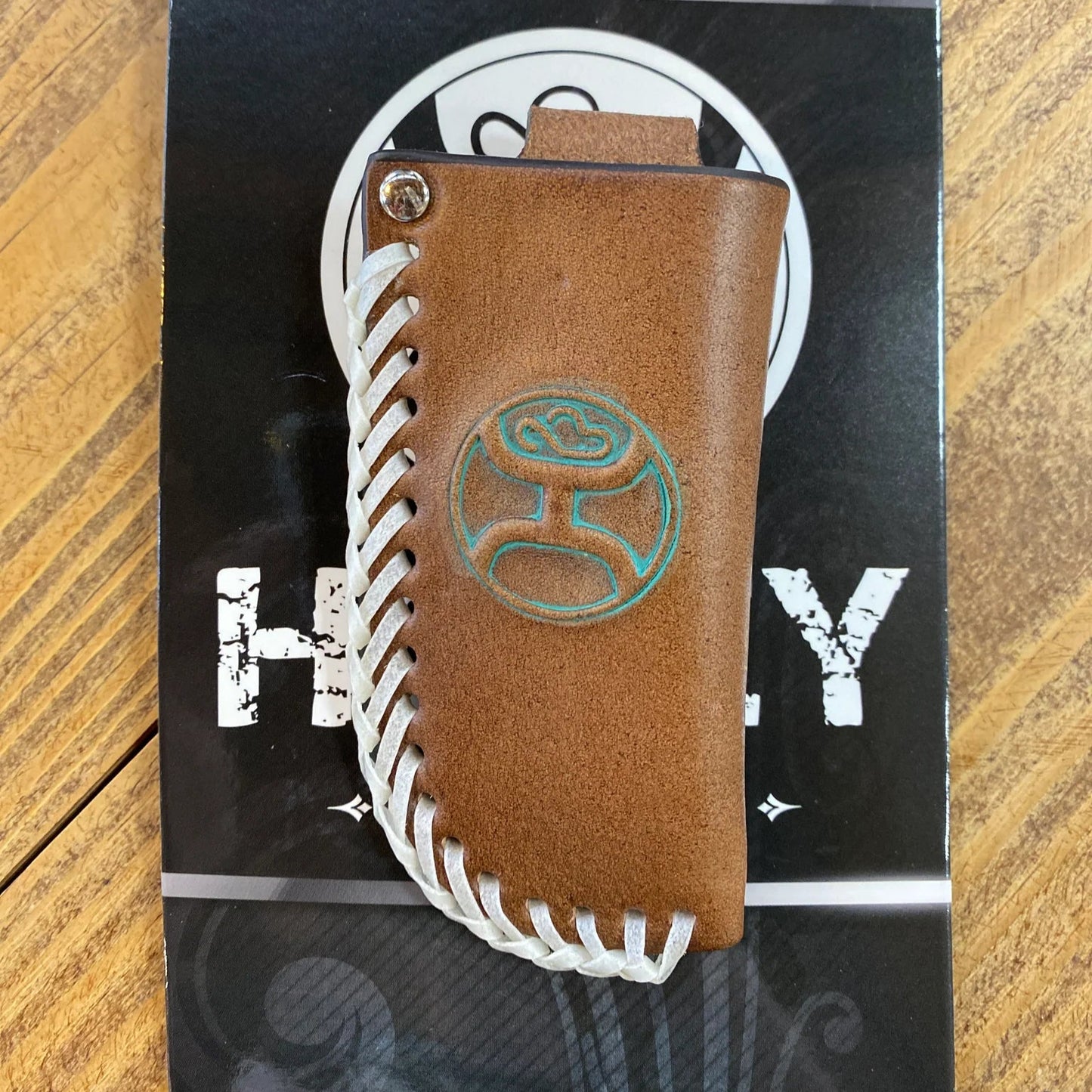 Faded Turquoise Hooey Hands Up Bone Stitch Knife Sheath