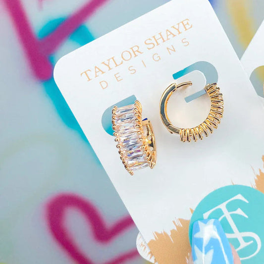Clear Crystal Baguette Huggie Earrings