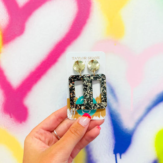 Black/Gold Rectangle Drop Earrings