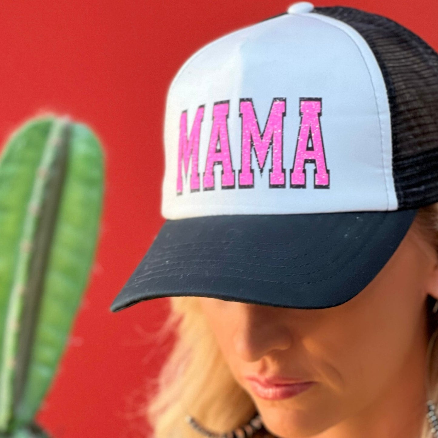 Mama Trucker Cap with Pink Glitter